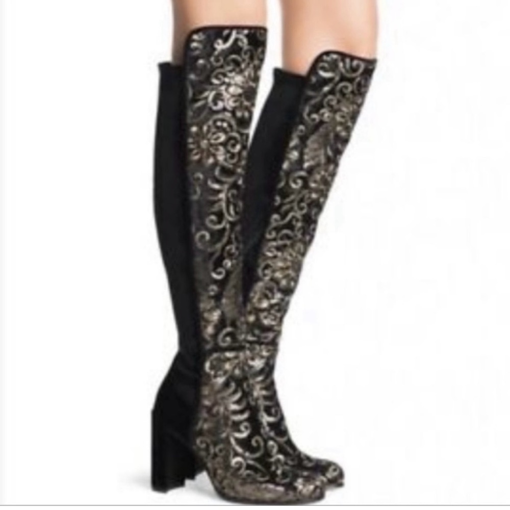 Nwot Stuart Weitzman Black And Gold Alljil Sequin… - image 2